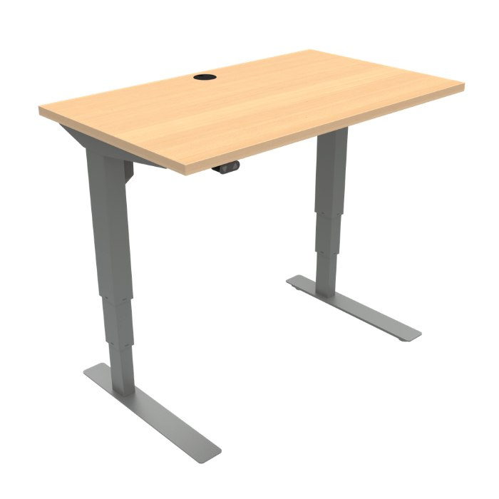 Srebrne biurko regulowane z bukowym blatem 501-37 o szerokości 92 cm