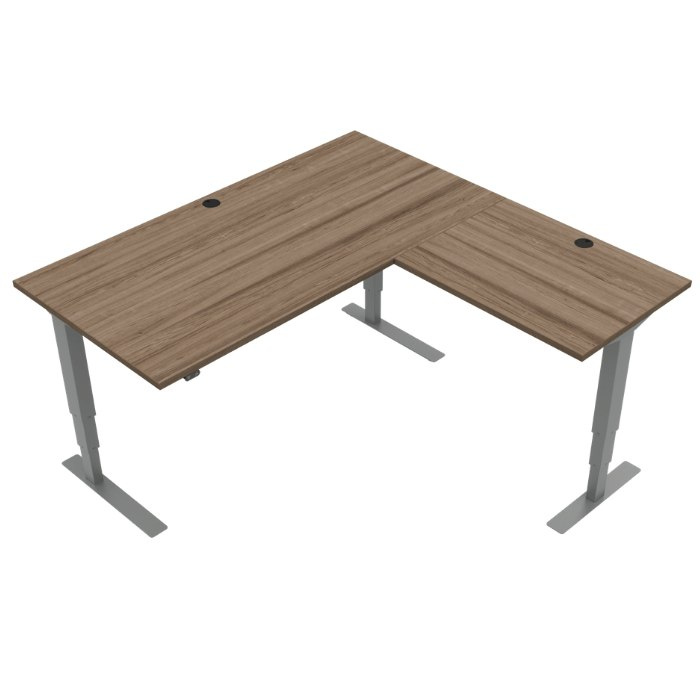 Biurko rogowe w kolorze srebrnym z blatem w kolorze orzech o wymiarach 160x160 cm Biurko rogowe w kolorze srebrnym z blatem w kolorze orzech o wymiarach 160x160 cm