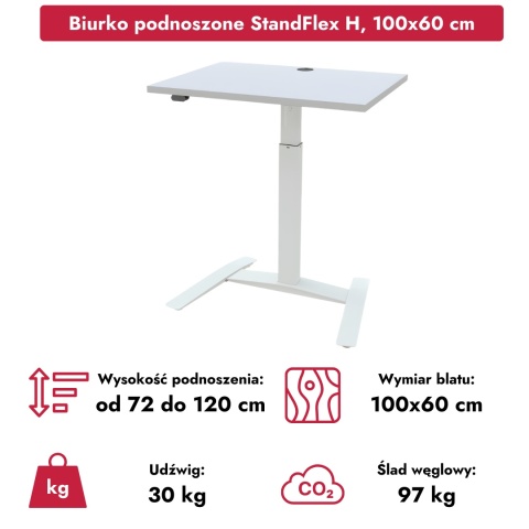 Biurko komputerowe regulowane StandFlex H, 100x60 cm