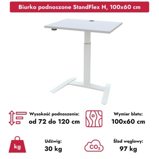 Biurko komputerowe regulowane StandFlex H, 100x60 cm