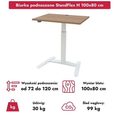 Małe biurko regulowane StandFlex H, 100x80 cm