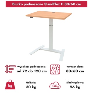 Małe biurko z regulacją wysokości StandFlex H, 80x60 cm