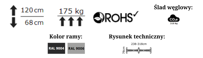 Specyfikacja techniczna stelaża biurka z elektryczną regulacją wysokości w linii prostej 501-23